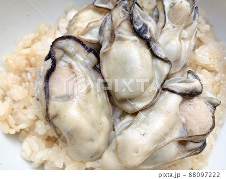 白いどんぶりに盛られた牡蠣ごはん　写真素材 88097222