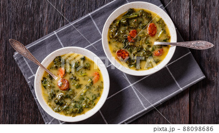 Caldo Verde, potato and kale soup with chorizo Caldo Verde, potato and kale soup with chorizo 88098686