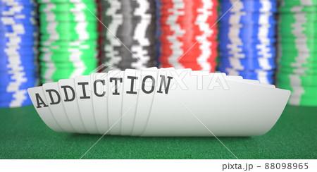 Addiction text on playing cards on the table, 3d rendering Addiction text on playing cards on the table, 3d rendering 88098965