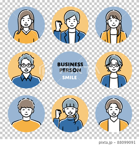カジュアルな服装のビジネスパーソンのイラストセット(笑顔) 88099091
