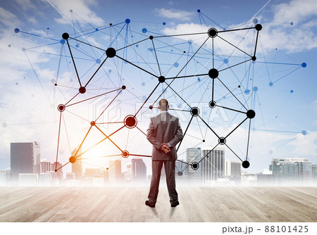 International business networking and social connection against modern city background 88101425