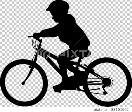 school boy riding MTB silhouette - vector 88101662
