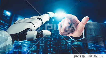 Futuristic AI thinking of droid robot artificial intelligence concept 88102357