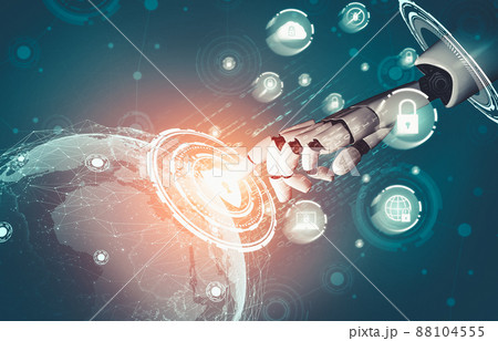 Futuristic AI thinking of droid robot artificial intelligence concept Futuristic AI thinking of droid robot artificial intelligence concept 88104555