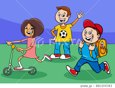 funny cartoon elementary school children group 88104583