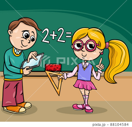 cartoon elementary age children at the blackboard 88104584