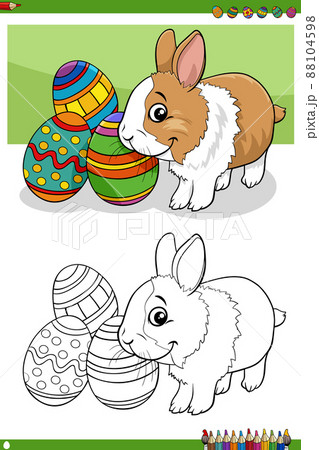 Easter bunny character with eggs coloring book page Easter bunny character with eggs coloring book page 88104598
