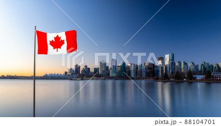 Canadian National Flag Composite. Panoramic View of Modern City Building Skyline Canadian National Flag Composite. Panoramic View of Modern City Building Skyline 88104701