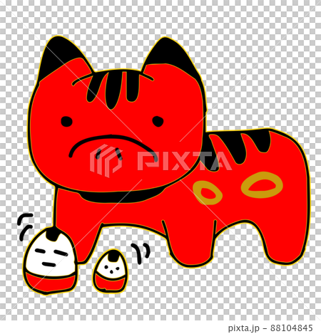 会津の民芸品のイラスト（赤ベコ、起き上がり小法師） 88104845