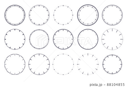Clock dial . Empty mechanical watch face without arrows and numbers with hour marks. Vector set realistic dial mechanism Clock dial . Empty mechanical watch face without arrows and numbers with hour marks. Vector set realistic dial mechanism 88104855