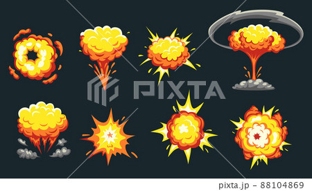 Cartoon explosion. Bomb and dynamite explode effect, gameplay element. Vector isolated set illustration animated explosion danger 88104869