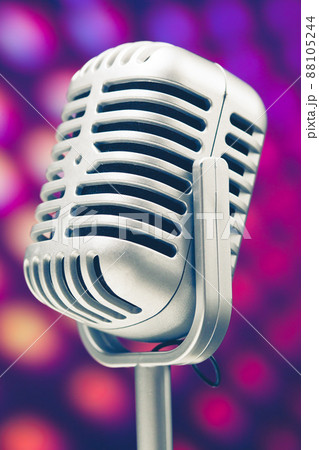 microphone retro on purple disco background microphone retro on purple disco background 88105244
