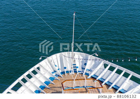 Cruise travel tourism concept - open deck with navigational equipment and pool nose ship cruise liner 88106132