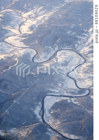 Aerial view of Stryi River near Lastivka village not far from Skhidnytsia 88109029