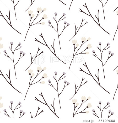 Seamless vector pattern with flowering twigs. Elegant grassy print on the fabric. 88109688