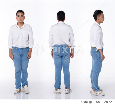 Collage Group Full length Figure of 20s Asian University student man black hair white shirt jean Collage Group Full length Figure of 20s Asian University student man black hair white shirt jean 88112072
