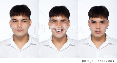 Collage Group Half body Figure face of 20s Asian University student man black hair white shirt jean 88112083
