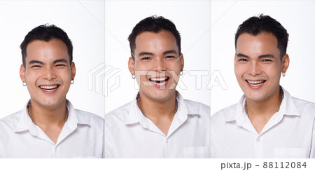 Collage Group Half body Figure face of 20s Asian University student man black hair white shirt jean 88112084