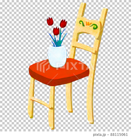 シンプルな椅子の上に置かれたチューリップのイラストのイラスト素材