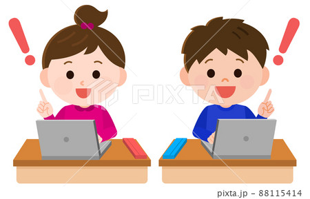 エドテック　ノートパソコンを使った授業を受ける男の子と女の子1 イラスト 88115414