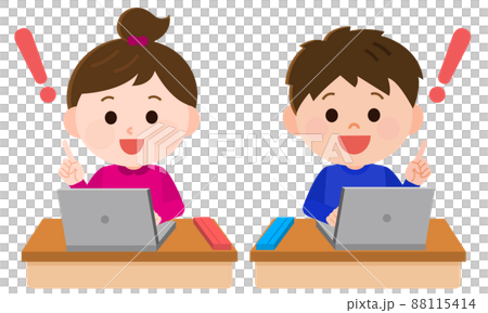 エドテック　ノートパソコンを使った授業を受ける男の子と女の子1 イラスト 88115414