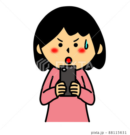 スマートフォンに集中する女性のイラスト 88115631