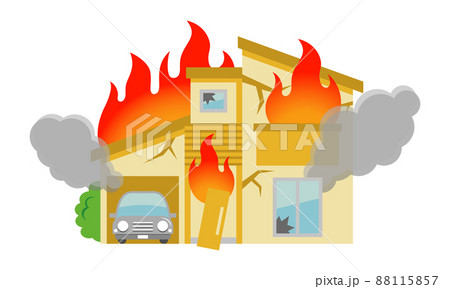 火事と住宅のイラストイメージ 88115857