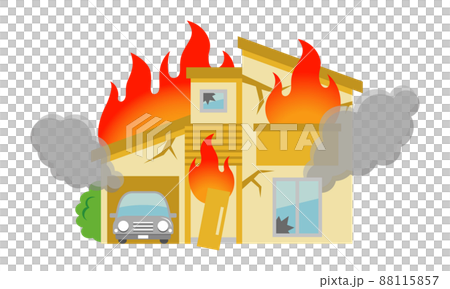火事と住宅のイラストイメージ 88115857