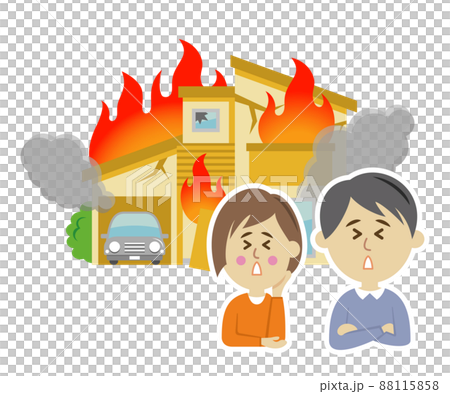 住宅火災と夫婦のイラストイメージ 88115858