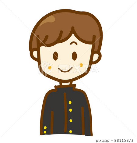 黒の学ランを着たかわいい男子高生のイラスト・上半身 黒の学ランを着たかわいい男子高生のイラスト・上半身 88115873