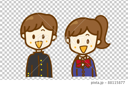 2人でならぶかわいい高校生カップルの手書きイラスト 中学生カップル 受験生のイラスト素材