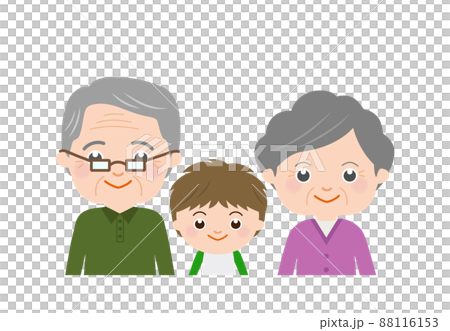 微笑的家庭祖父母和男孩上半身 88116153
