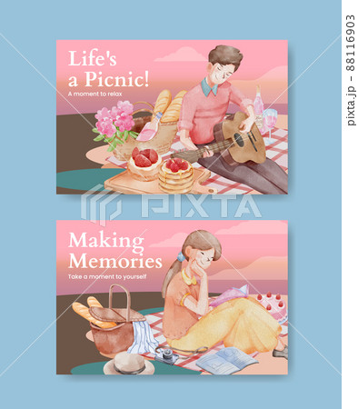 Facebook template with picnic day concept,watercolor style Facebook template with picnic day concept,watercolor style 88116903