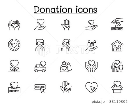 Charity & Donation icons set in thin line style 88119302