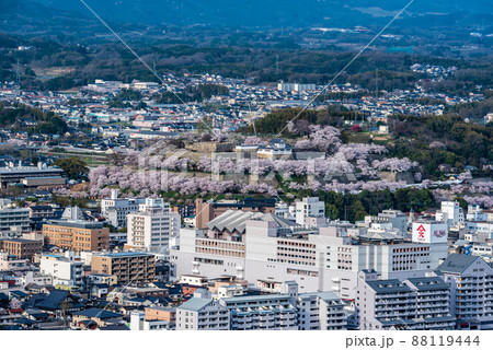 津山市街地と春の鶴山公園（津山城跡） 88119444