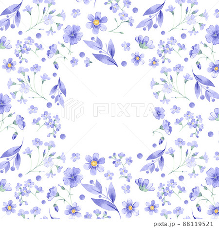 Background with watercolor very peri flowers. Hand drawn illustration of blooming plants. Botanical backdrop for greeting card design and packaging. Background with watercolor very peri flowers. Hand drawn illustration of blooming plants. Botanical backdrop for greeting card design and packaging. 88119521