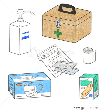 防災グッズ(救急箱、包帯、薬、絆創膏、マスク、消毒液) 88119555