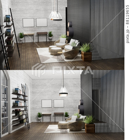 Home decor. Living room. Stylish interior 3D render. Modern apartment 3D illustration. Home decor. Living room. Stylish interior 3D render. Modern apartment 3D illustration. 88119655