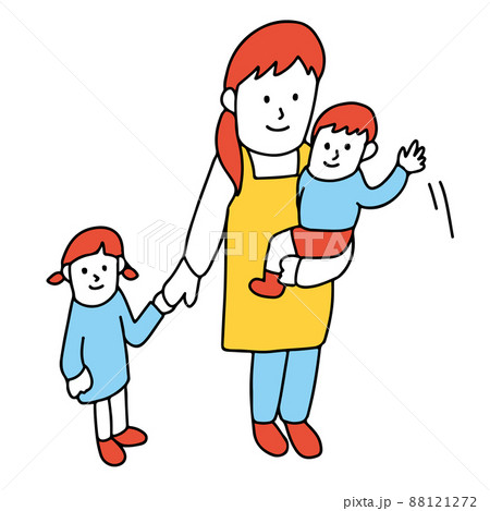 保育園でお見送り・お迎えの親に手を振る子供のイラスト 88121272