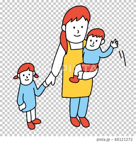 保育園でお見送り・お迎えの親に手を振る子供のイラスト 88121272