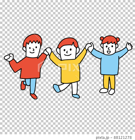 手を繋いで仲良くする三兄弟・三姉妹のイラスト 手を繋いで仲良くする三兄弟・三姉妹のイラスト 88121278