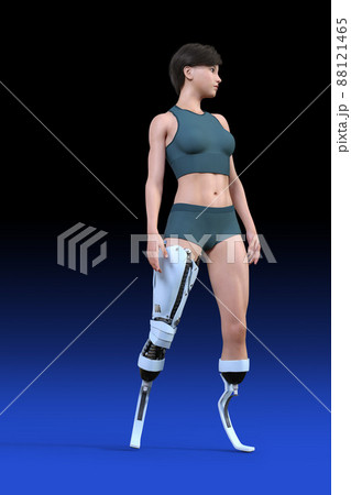 義足をつけた筋肉質な体の女性が精悍な表情で遠くを見つめる 義足をつけた筋肉質な体の女性が精悍な表情で遠くを見つめる 88121465