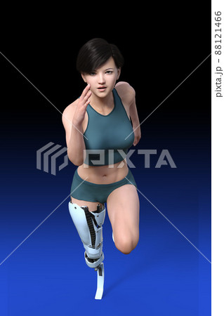 一直線に走る義足の真面目そうな力強い女性。 一直線に走る義足の真面目そうな力強い女性。 88121466