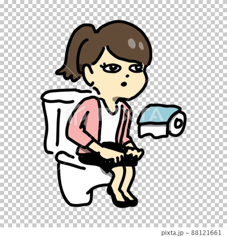 Illustration of a woman sitting on the toilet seat Illustration of a woman sitting on the toilet seat 88121661