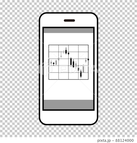 株価(FX)チャートが画面に表示されているスマホのイラスト(白背景・ベクター・切り抜き) 株価(FX)チャートが画面に表示されているスマホのイラスト(白背景・ベクター・切り抜き) 88124000