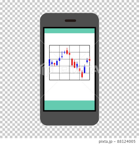 株価(FX)チャートが画面に表示されているスマホのイラスト(白背景・ベクター・切り抜き) 株価(FX)チャートが画面に表示されているスマホのイラスト(白背景・ベクター・切り抜き) 88124005