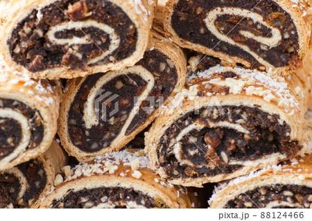 Portion of fresh homemade poppy seeds cake 88124466