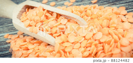 Red lentil as healthy ingredient of various dishes. Source vitamins, minerals and fiber 88124482