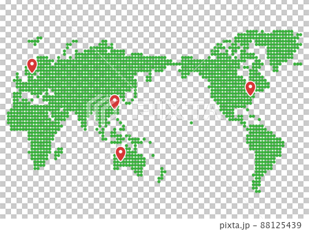 おおまかな世界地図を丸ドットで表現したイラスト(ピン・位置情報付き) おおまかな世界地図を丸ドットで表現したイラスト(ピン・位置情報付き) 88125439