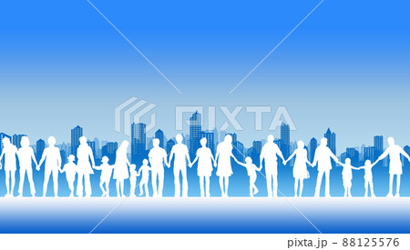 街並みと手を繋ぐ人々 88125576